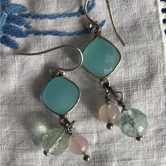 Chalcedony and Rose Quartz Earrings - Picture 1 of 1